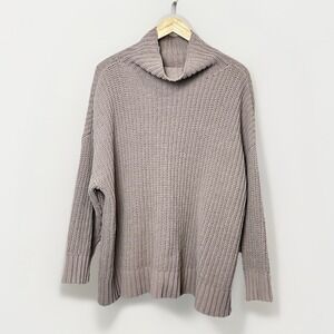 Aerie Relaxed Fit Cowl Neck Knit Sweater Womens Large Warm Beige Long Sleeve